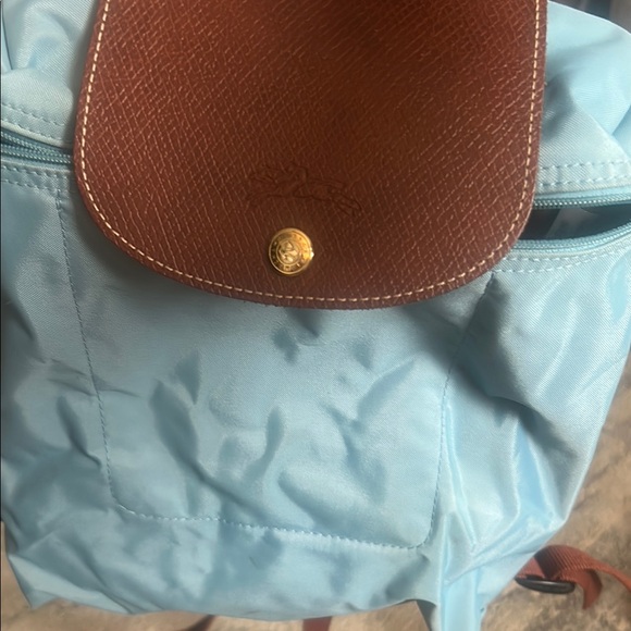Longchamp Blue and Brown Backpack with Leather Trim - Picture 4 of 4